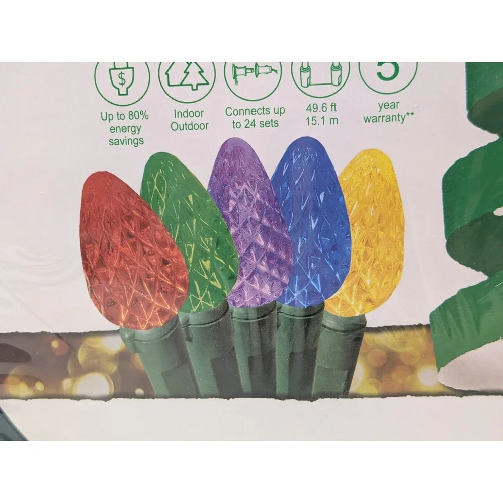 GE Energy Smart 150 C6 Multicolor Faceted Lights on Reel New